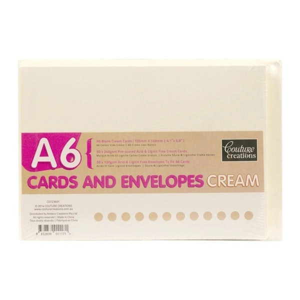 Couture Creations Card Plus Envelope Set, Cream- A6