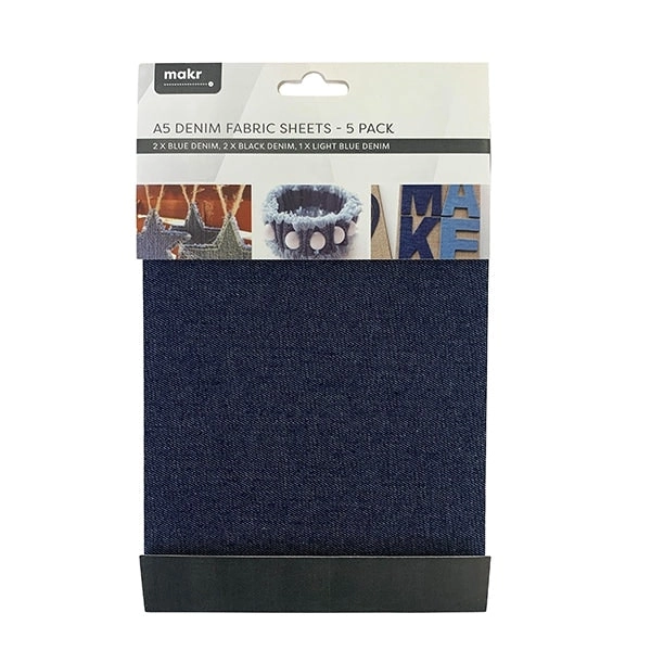 Makr Cardstock A5 Specialty Pack, Denim Fabric Sheets- 3pk