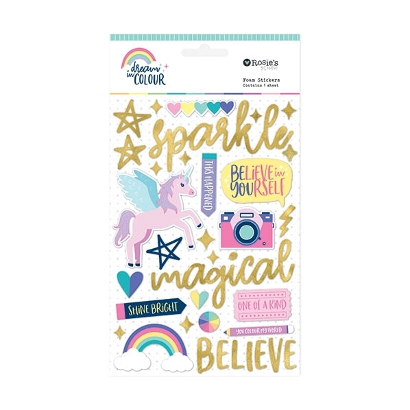 Rosie's Studio Dream In Colour, Glitter Foam Stickers- 1pk