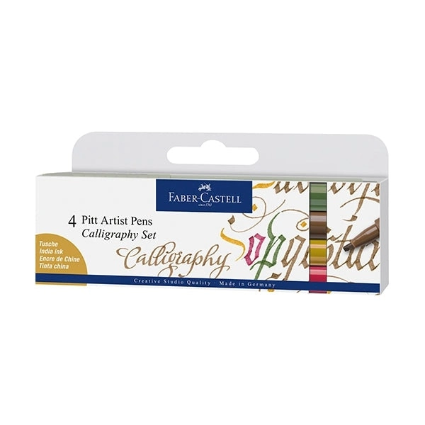 Faber-Castell Pitt Artist Calligraphy Pens, Assorted- 4pk