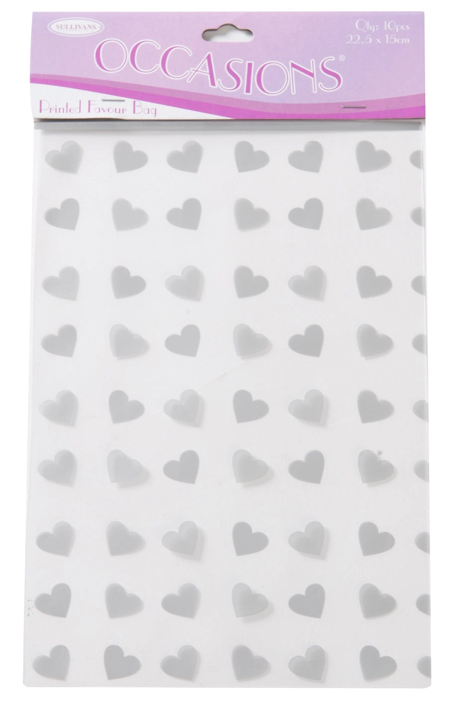 Sullivans Printed Favour Bag, Silver Hearts- 10pc