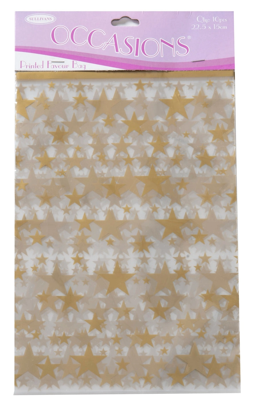 Sullivans Printed Favour Bag, Gold Stars- 10pc