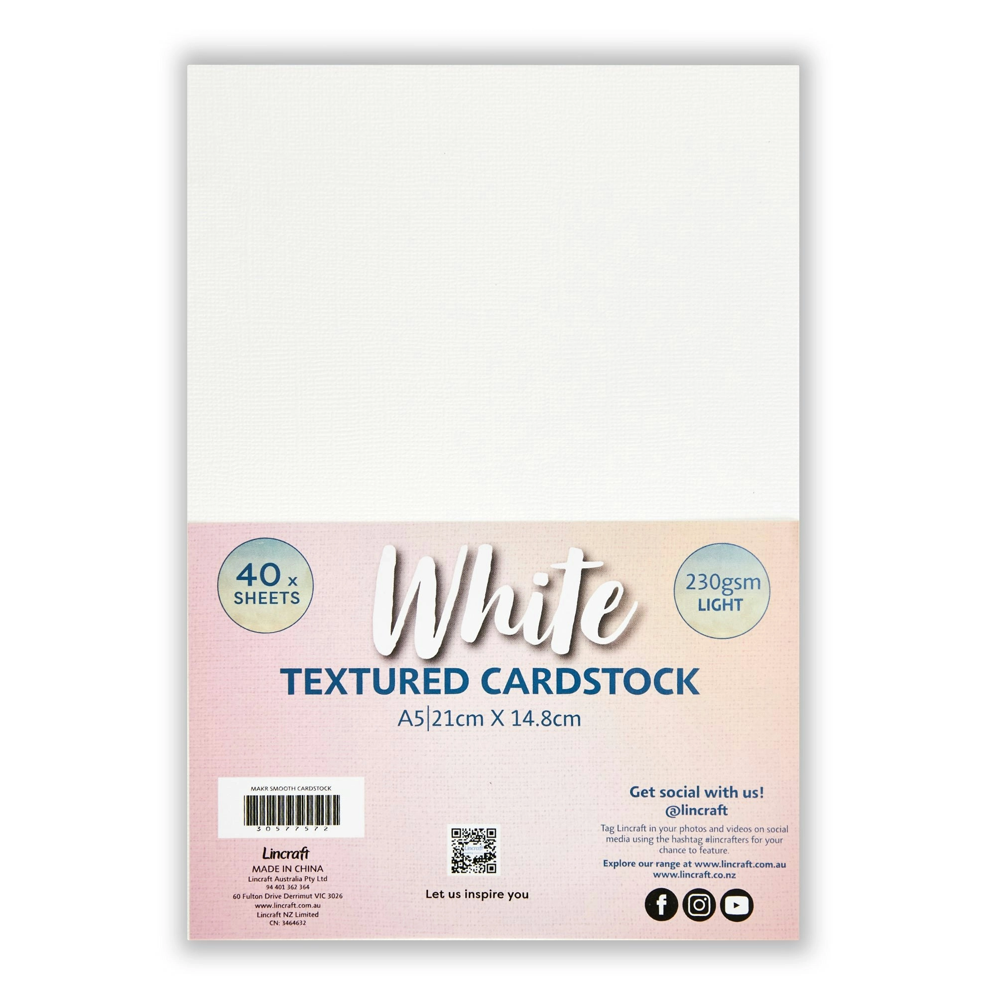 Makr Textured Lightweight Cardstock, White- A5