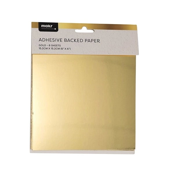 Makr 6x6 inch Adhesive Backed Cardstock, Gold- 8pk