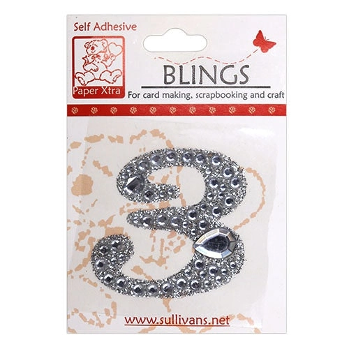 Stick On Bling Number, Cursive 3- 55mm