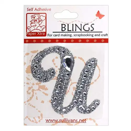 Stick On Bling Letter, Cursive U- 55mm