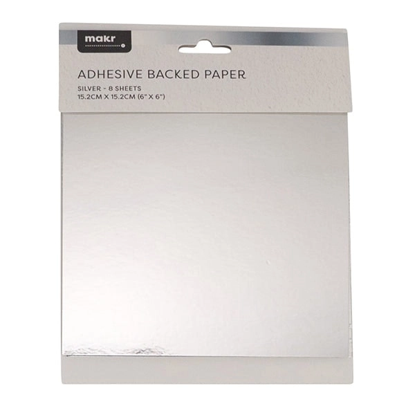 Makr 6x6 inch Adhesive Backed Cardstock, Silver- 8pk