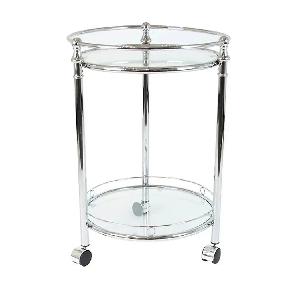Swing Queen Silver Bar Cart Clear Glass Round