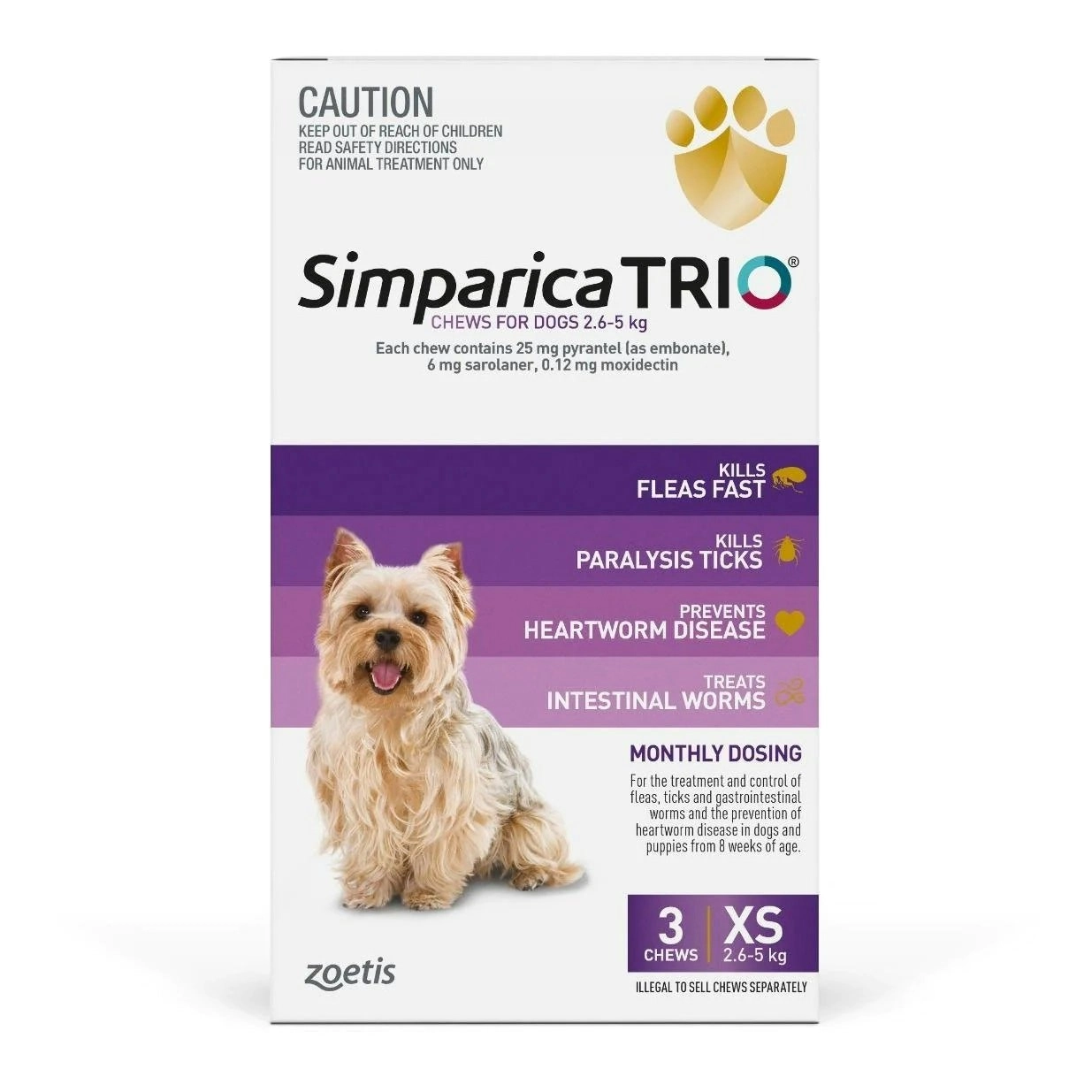 Simparica Trio Purple Flea, Tick & Worm Chews 2.6-5kg 3 Pack