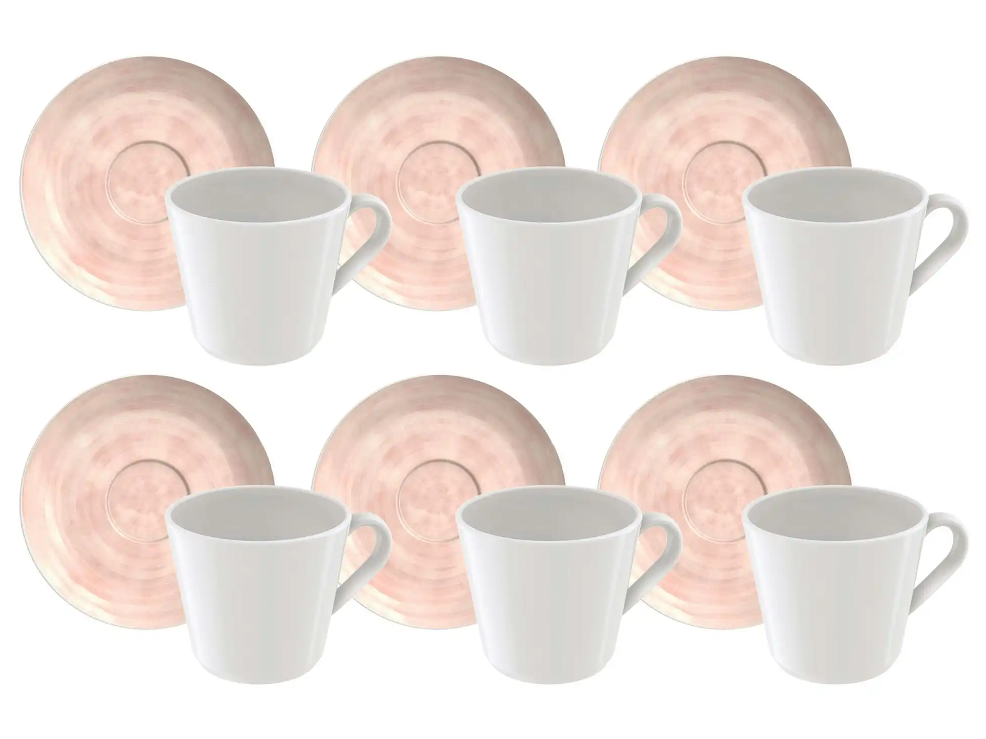 Tramontina Rose 12-Piece Set of Decorated Porcelain Tea Cups and Saucers, 200 ml