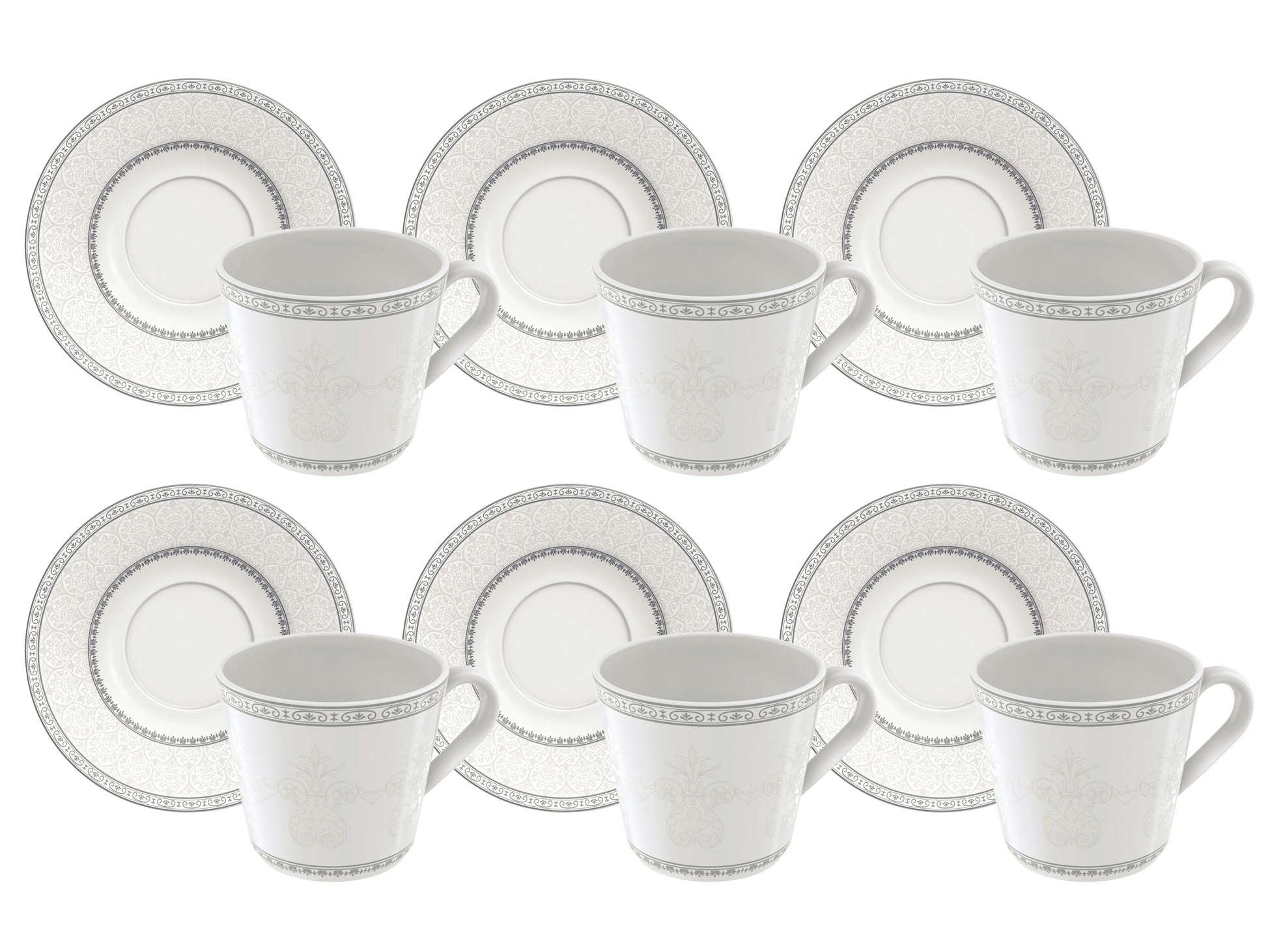 Tramontina Gabrielle 12-Piece Set of Decorated Porcelain Tea Cups and Saucers, 185 ml