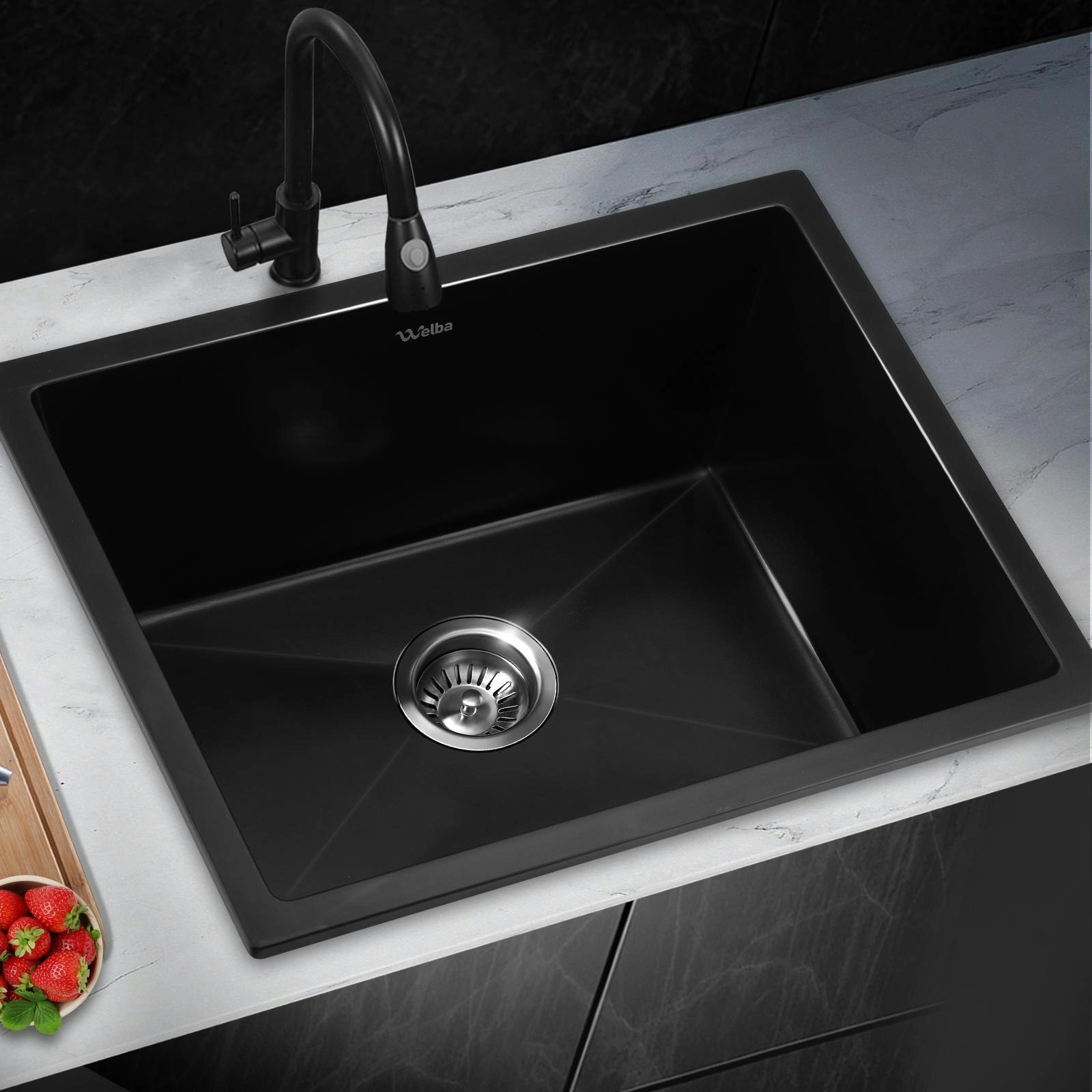 Welba Kitchen Sink 55x45cm Granite Stone Sink Laundry Basin Single Bowl Black