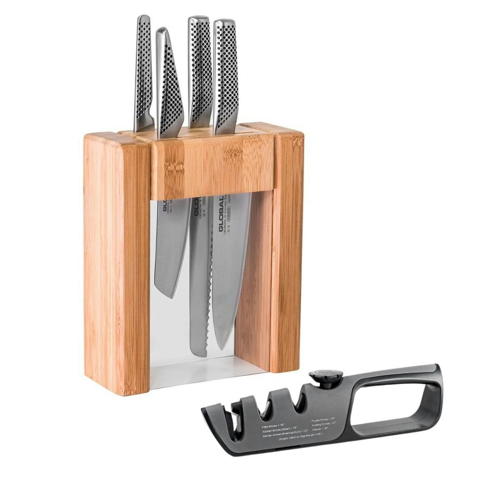 Global 79629 IKASU V Knife Block Set with Bonus Acuminate Adjustable Knife Sharpener