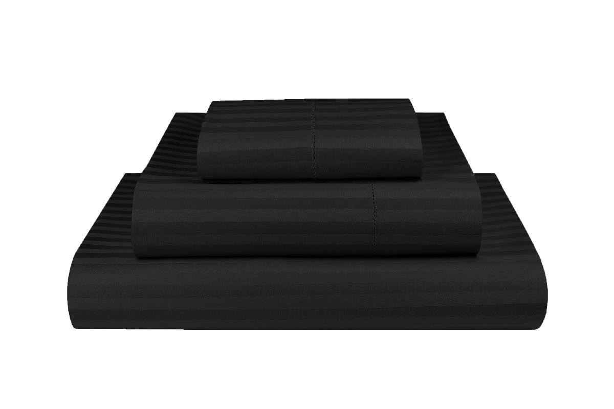 Black 1000TC Microfibre 1cm Stripe Fitted, Flat Sheet Set