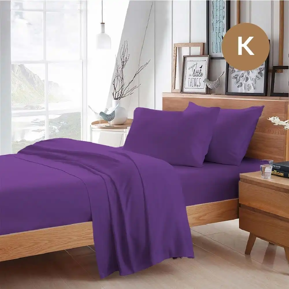 King Size Purple Color Poly Cotton Fitted Sheet Flat Sheet Pillowcase Sheet Set