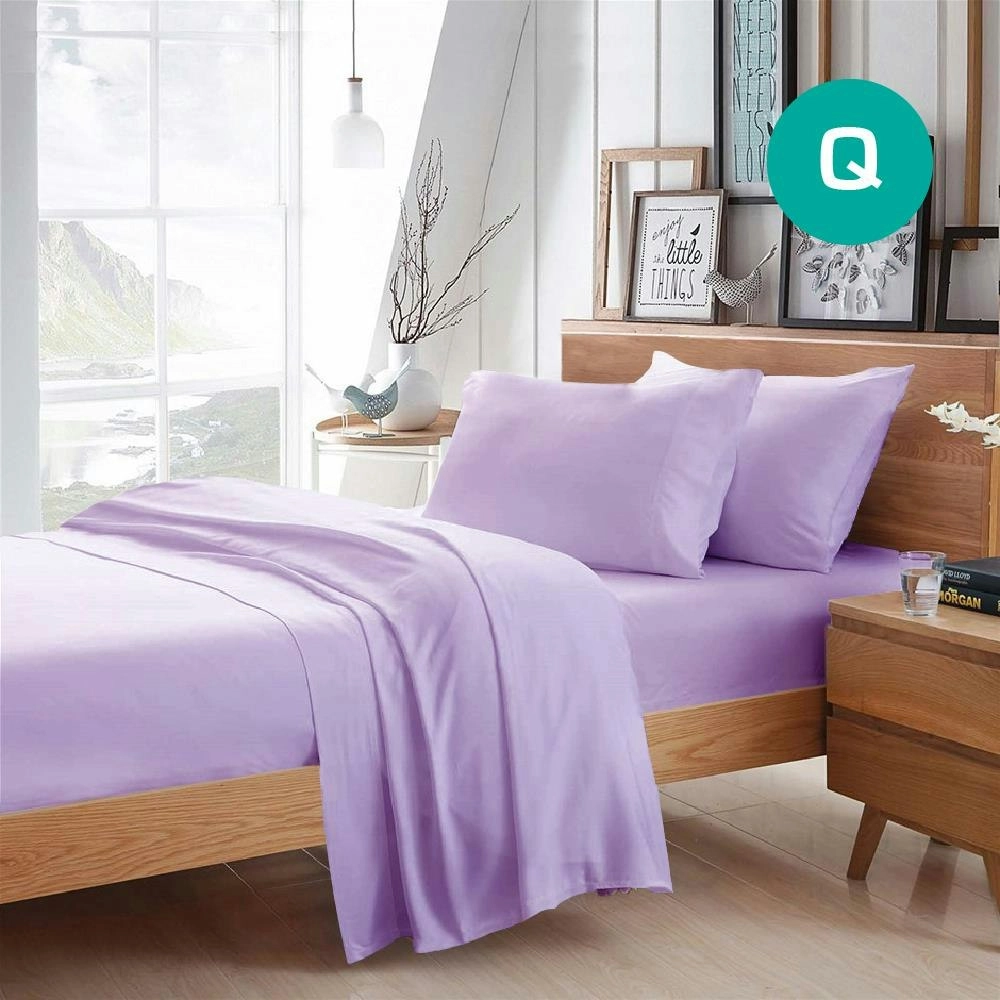 Queen Size Lilac Color Poly Cotton Fitted Sheet Flat Sheet Pillowcase Sheet Set