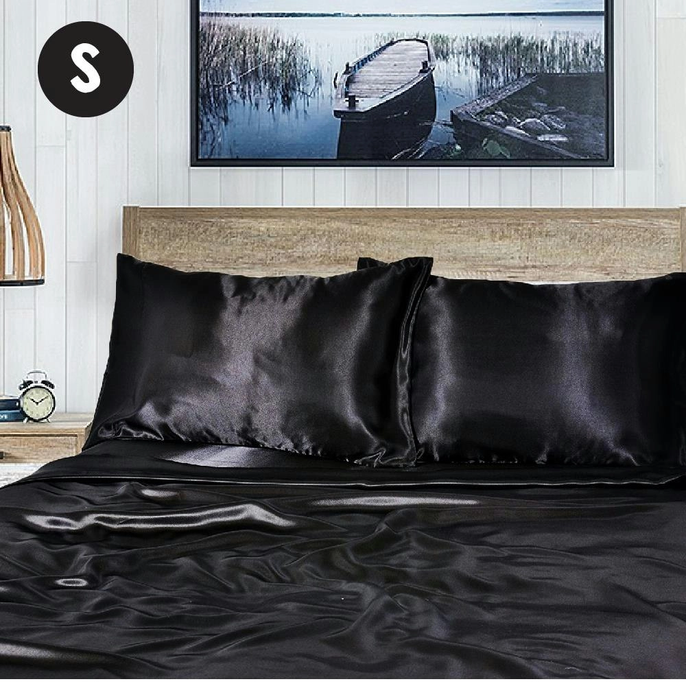 Black 1000TC Silk Silky Feel Satin Sheet Set