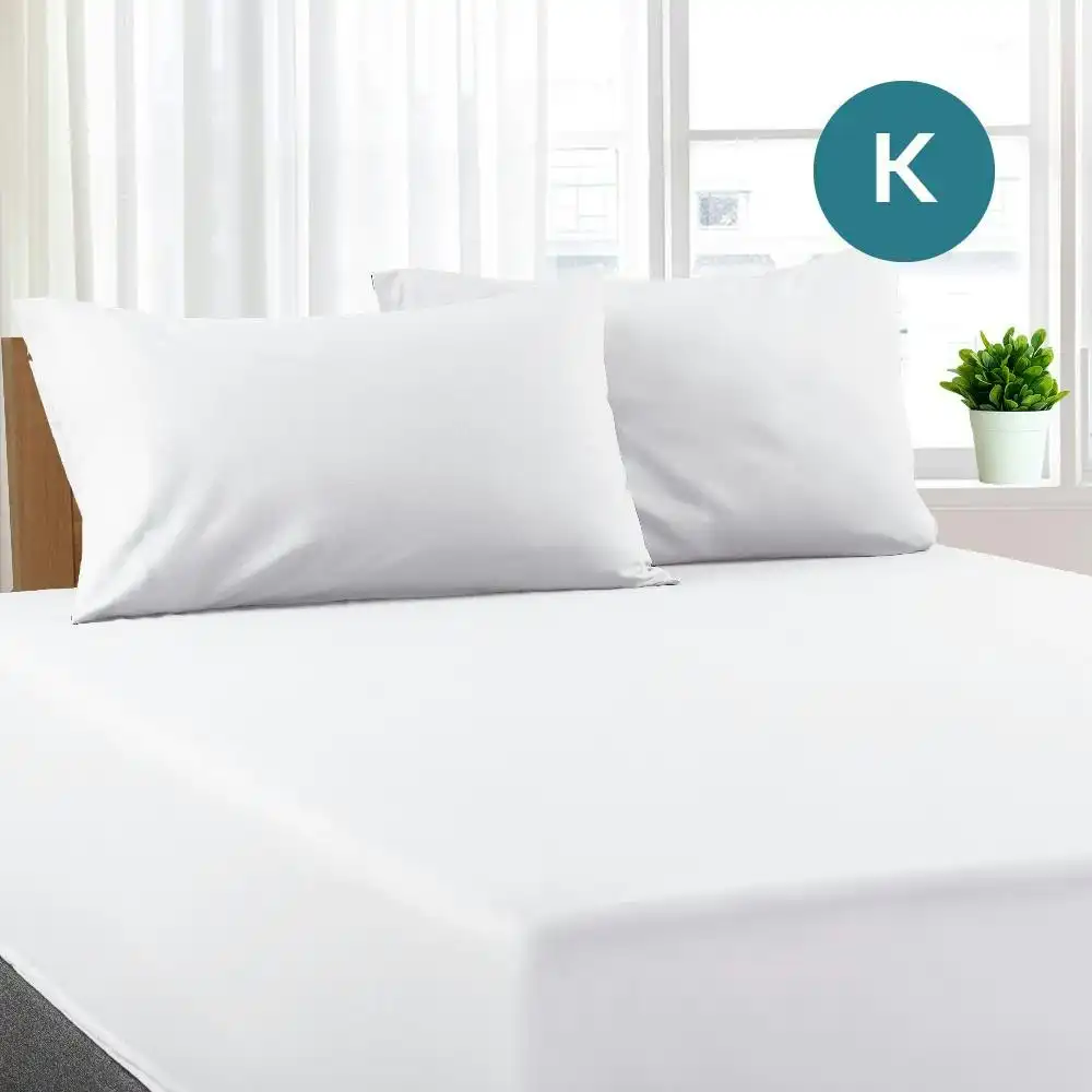 King Size White Color Poly Cotton Fitted Sheet + Pillowcase