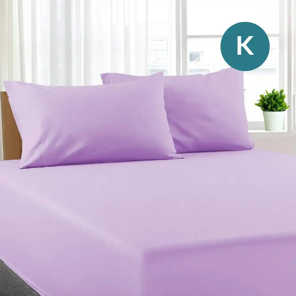 King Size Lilac Color Poly Cotton Fitted Sheet + Pillowcase