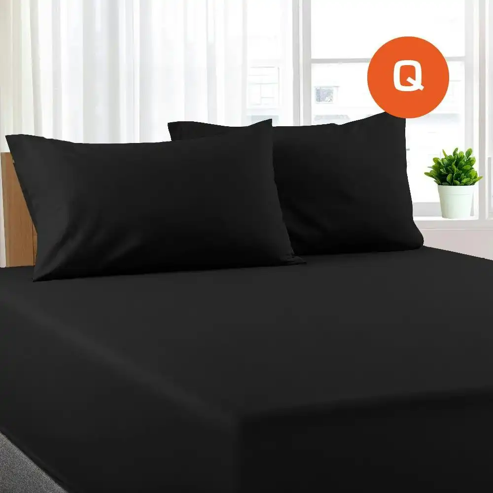 Queen Size Black Color Poly Cotton Fitted Sheet + Pillowcase