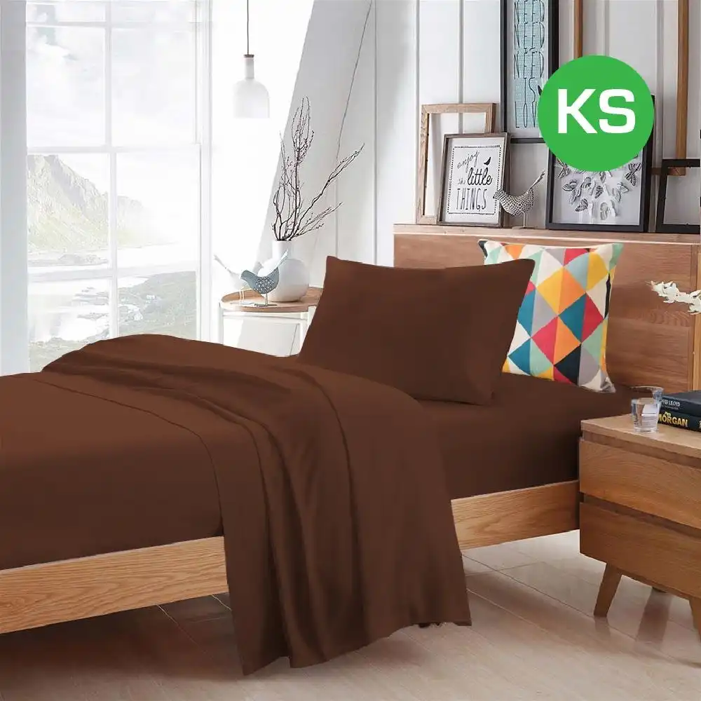 King Single Size Chocolate Color Poly Cotton Fitted Sheet Flat Sheet Pillowcase Sheet Set