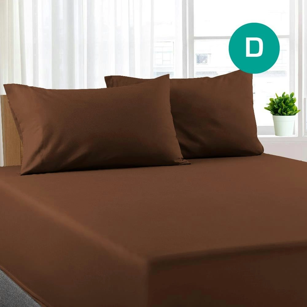 Double Size Chocolate Color Poly Cotton Fitted Sheet + Pillowcase