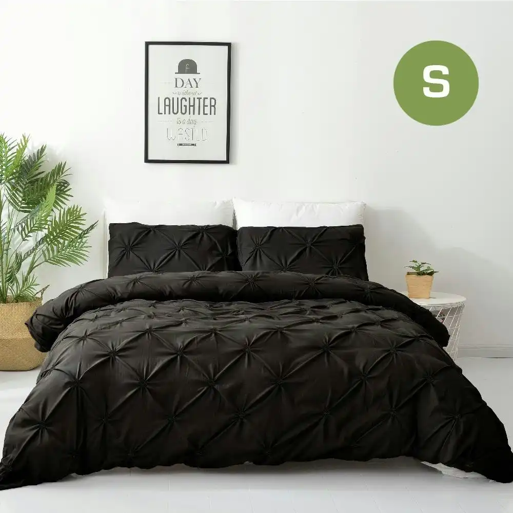 Diamond Embroidery Pintuck Quilt/Duvet Cover Set-Black