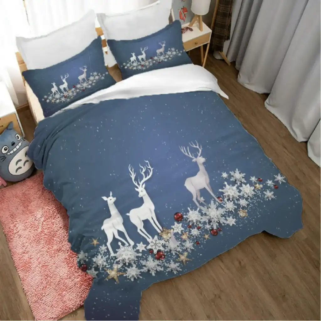 SNOW REINDEER CHRISTMAS XMAS Design Quilt Duvet Doona Cover Set