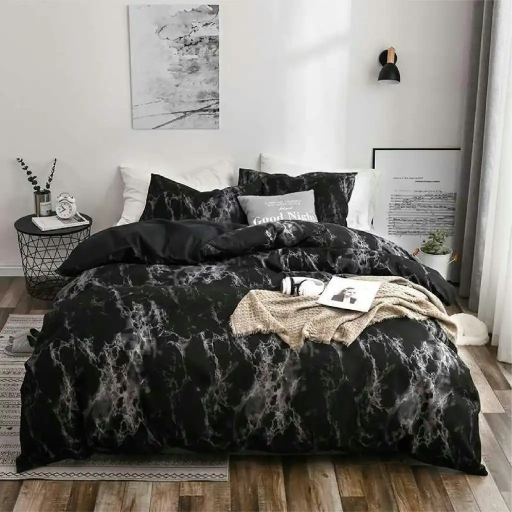 Dark Marble Quilt Doona Duvet Cover Set