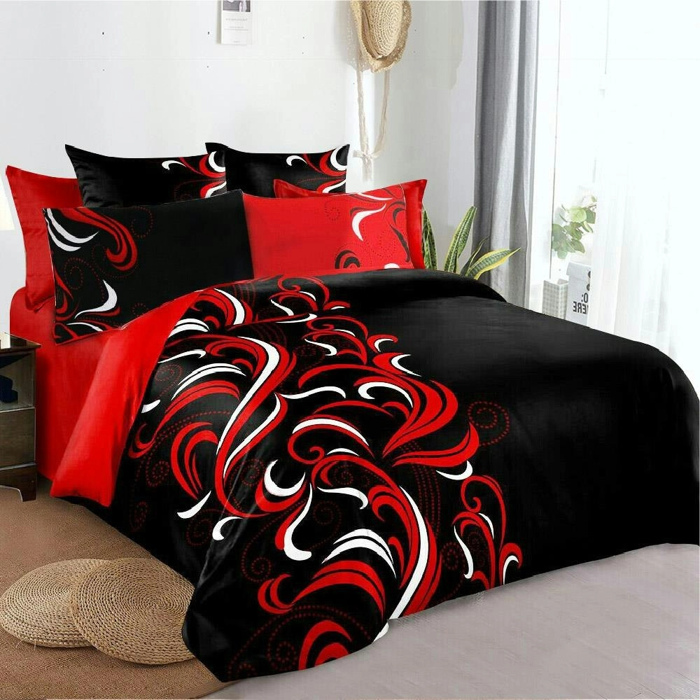 Black Red Floral Quilt Doona Duvet Cover Set