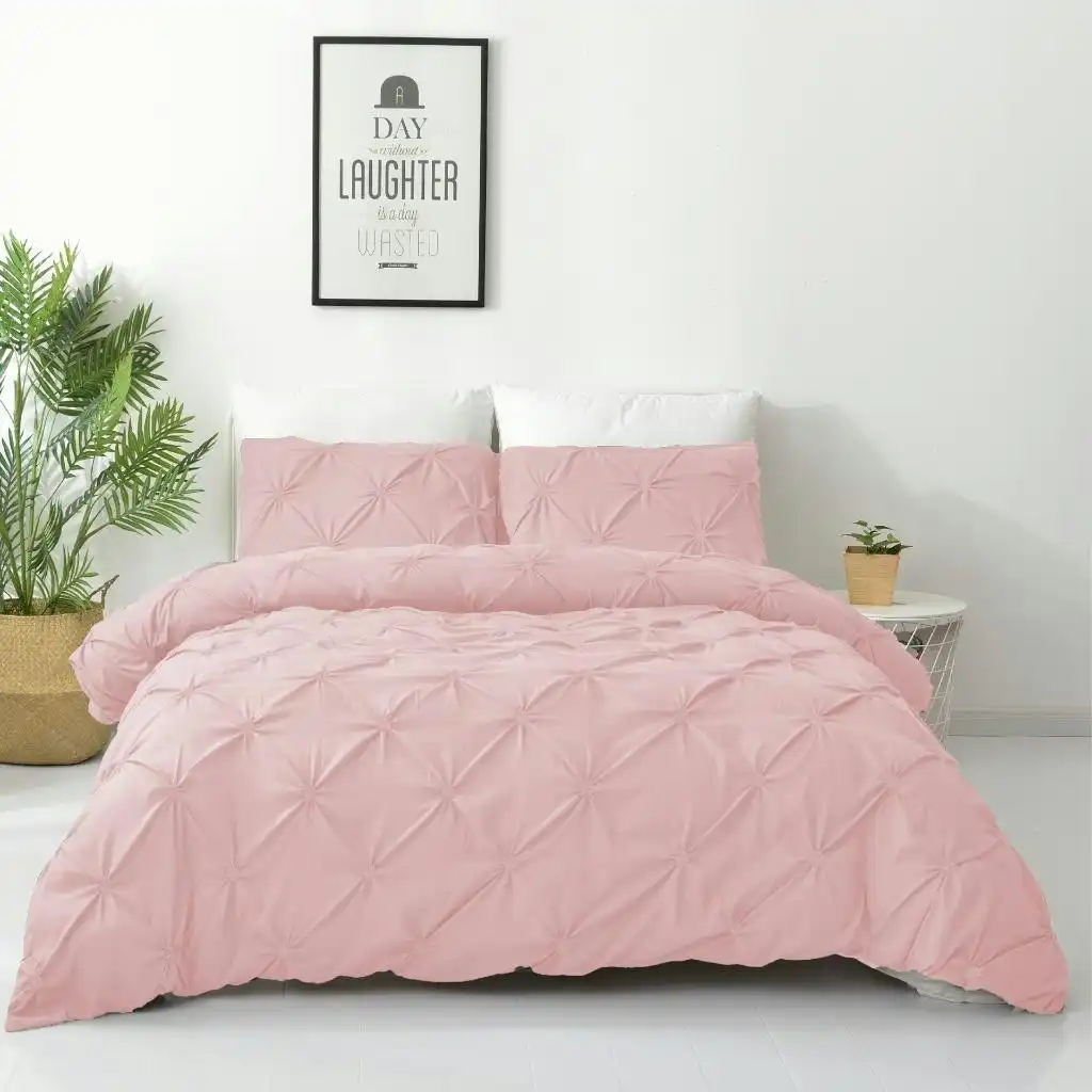 Diamond Embroidery Pintuck Quilt/Duvet Cover Set-Blush