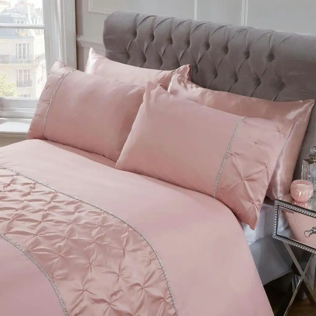 Pintuck Diamante Diamond Band Blush Color Soft Quilt Doona Duvet Cover PIllowcase Set