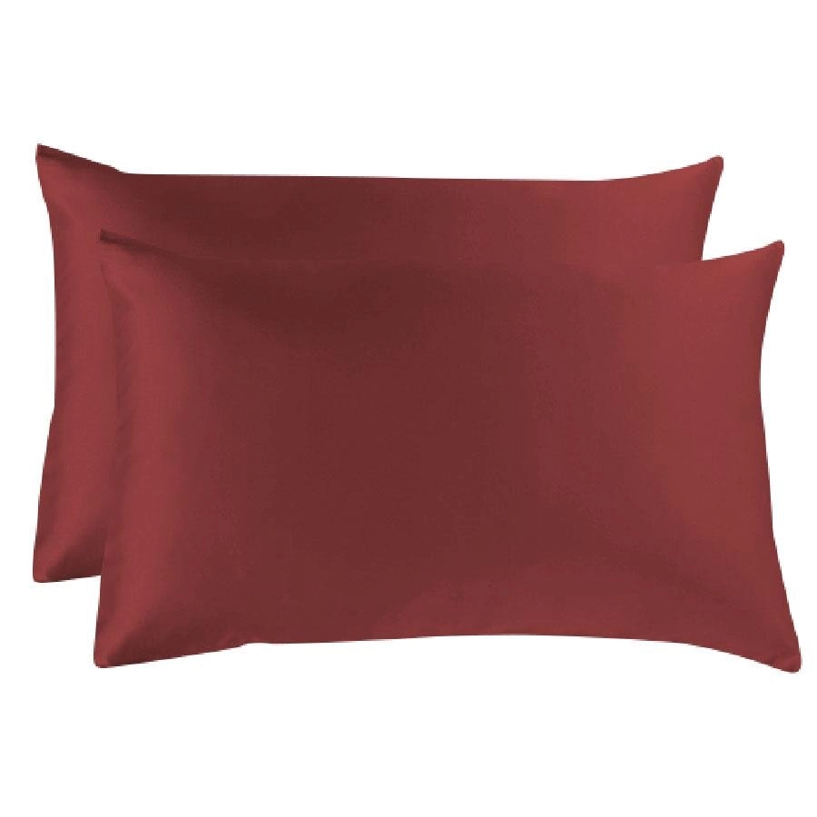 Two Silky/Silk Feel Satin Pillowcases-Burgundy