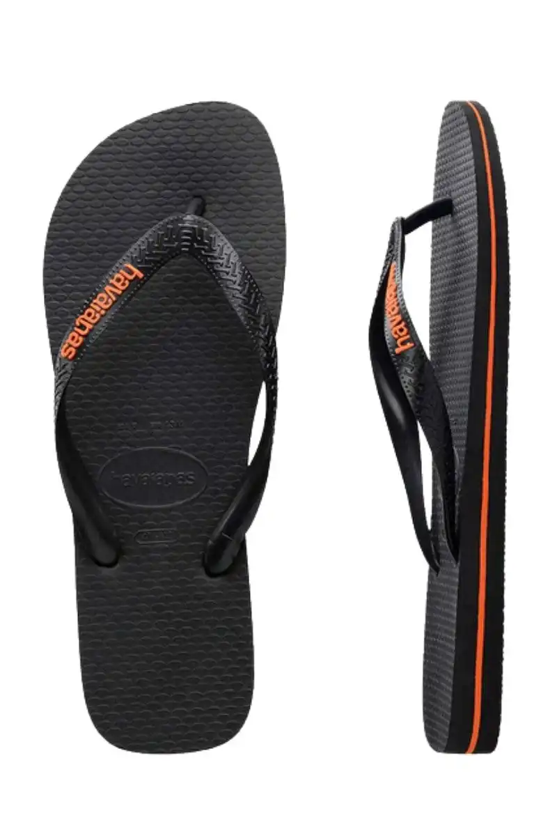 Havaianas | Mens Rubber Logo Thongs (Black Orange)