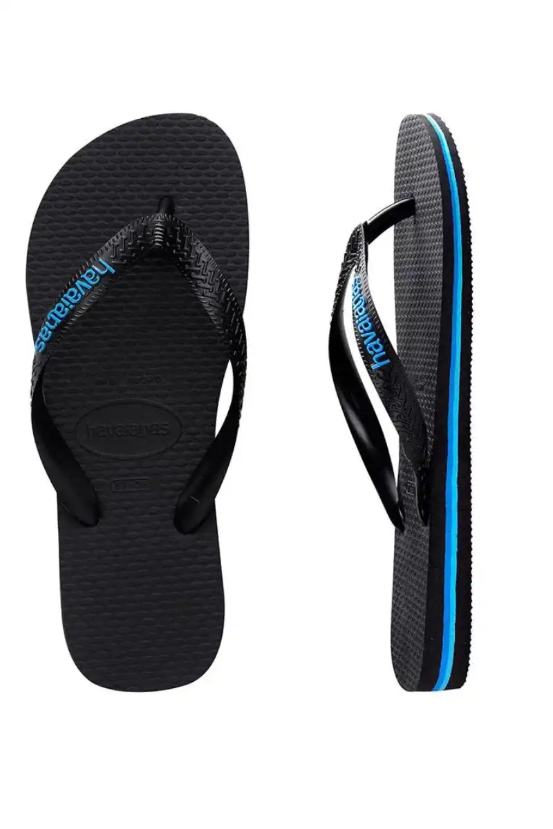 Havaianas | Mens Original Rubber Logo Thongs (Black Blue)