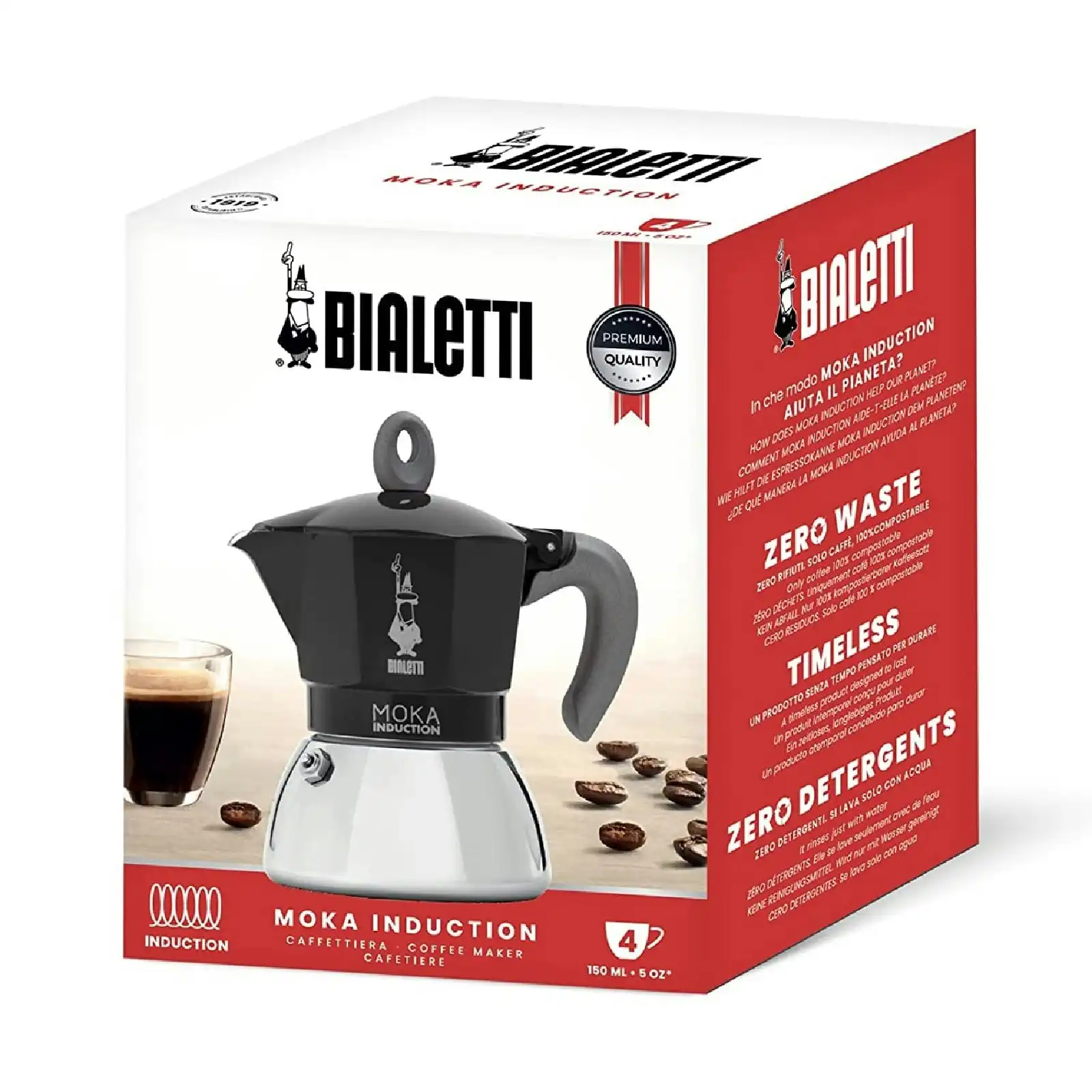Bialetti Moka 4 Cup Induction Espresso Maker   Black