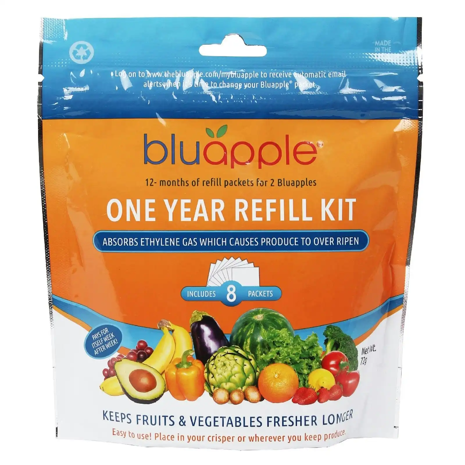 Bluapple Classic Fruit And Vegetable Life Extender 1 Year Refill Kit   8 Packets