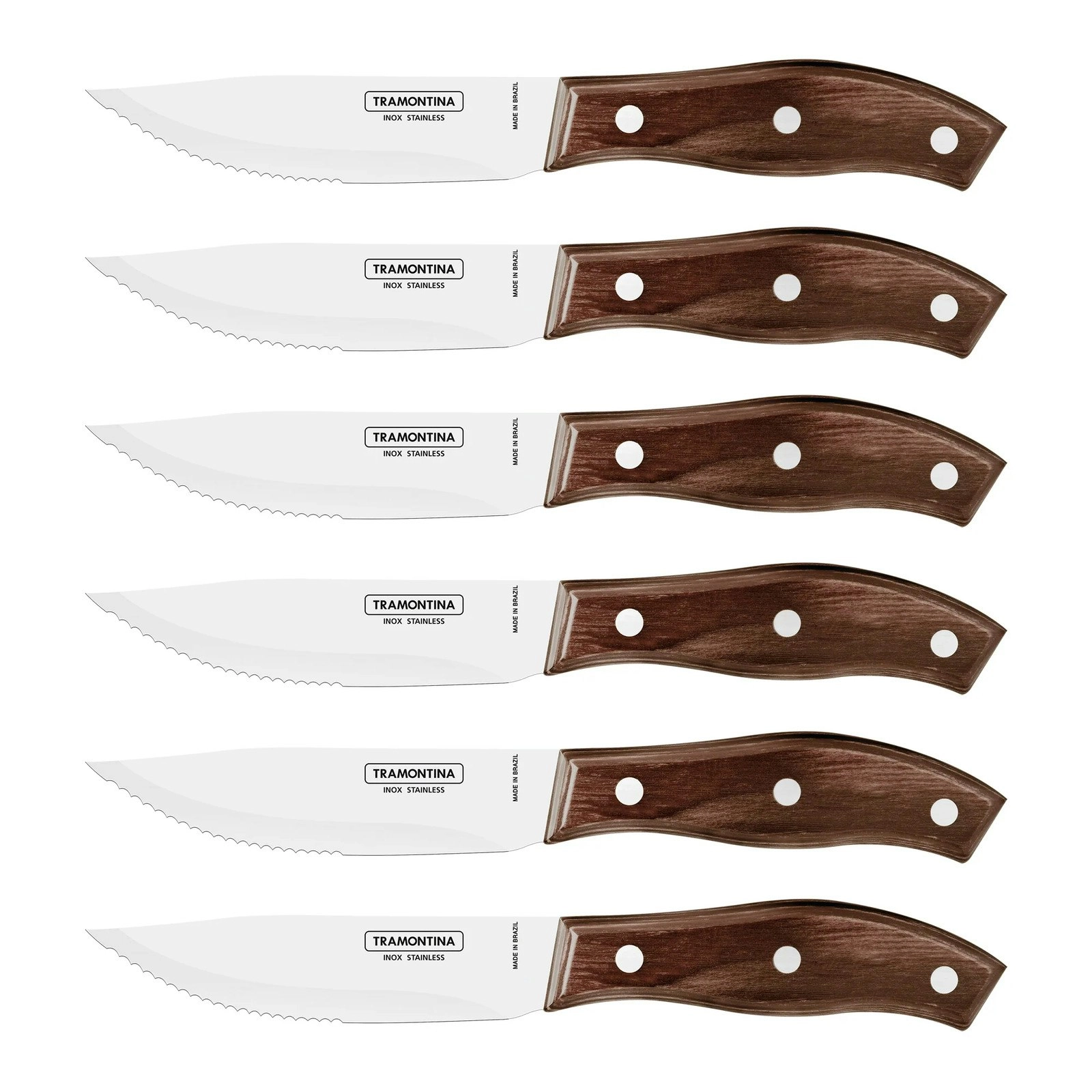 Tramontina CHURRASCO JUMBO SERRATED CURVED BROWN STEAK KNIFE 118mm SET 12