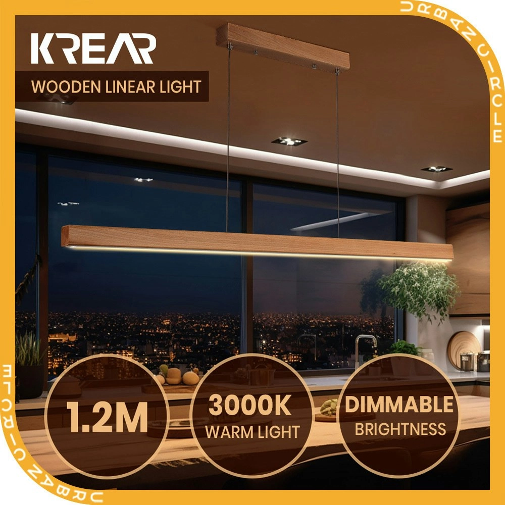 Krear 120CM Wooden Pendant Light Rectangle LED Strips Linear Lighting Beech Wood