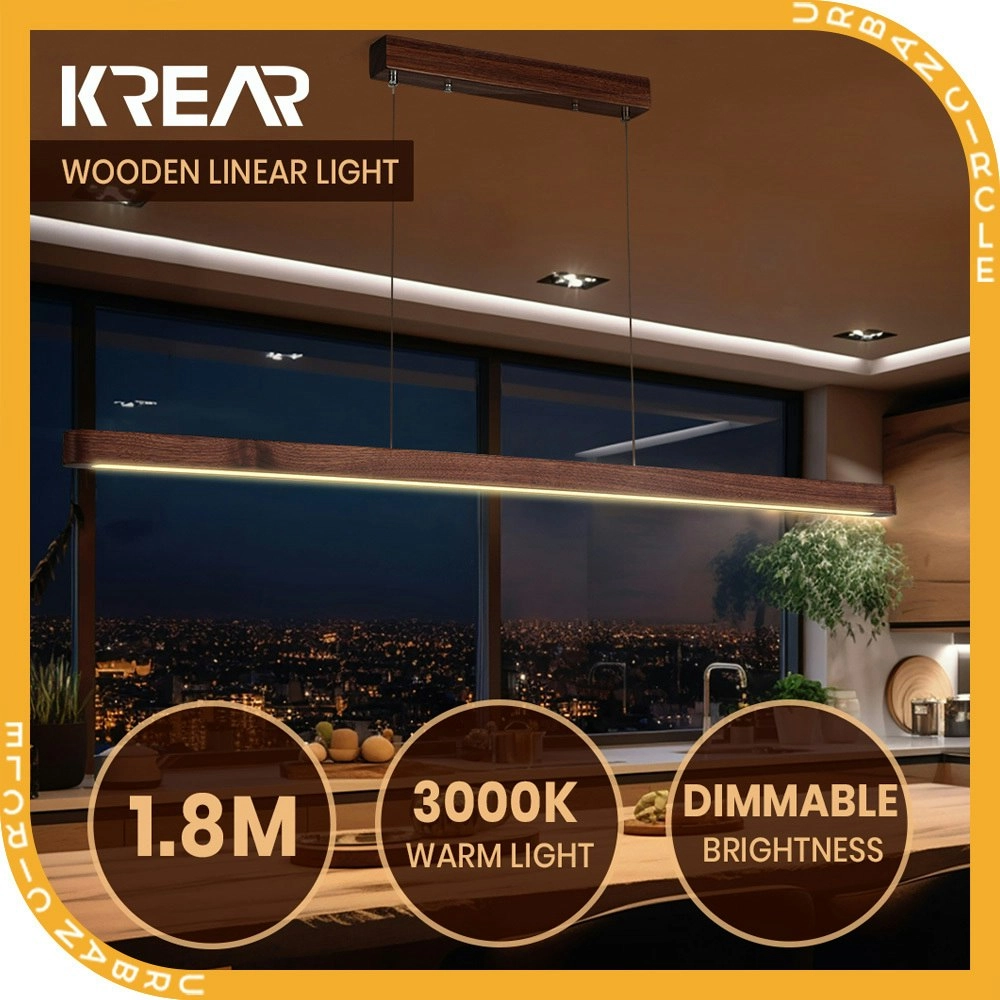 Krear 180CM Wooden Pendant Light LED Strips Linear Lighting Oval Dark Walnut