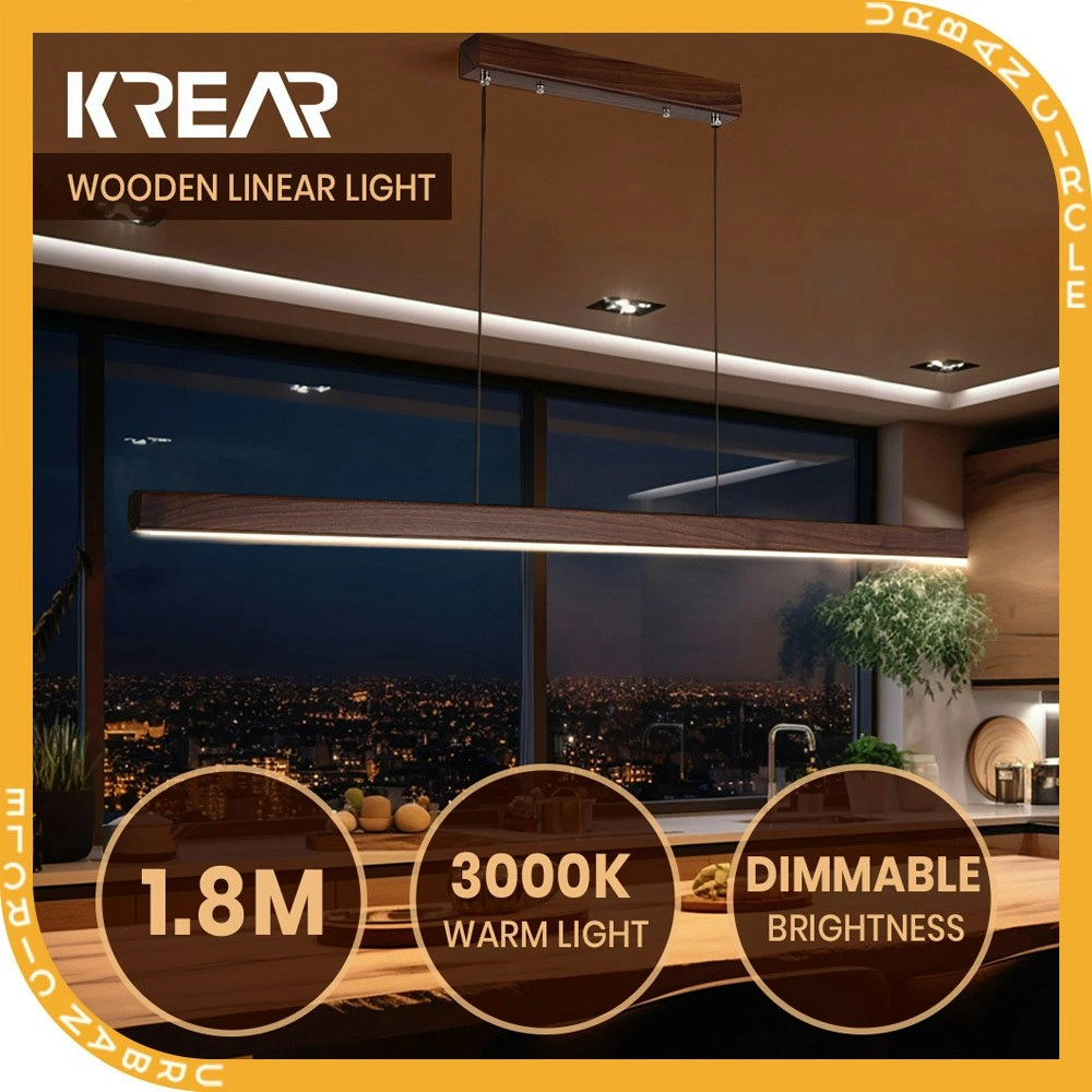 Krear 180CM Wooden Pendant Light Rectangle LED Strips Linear Lighting DarkWalnut