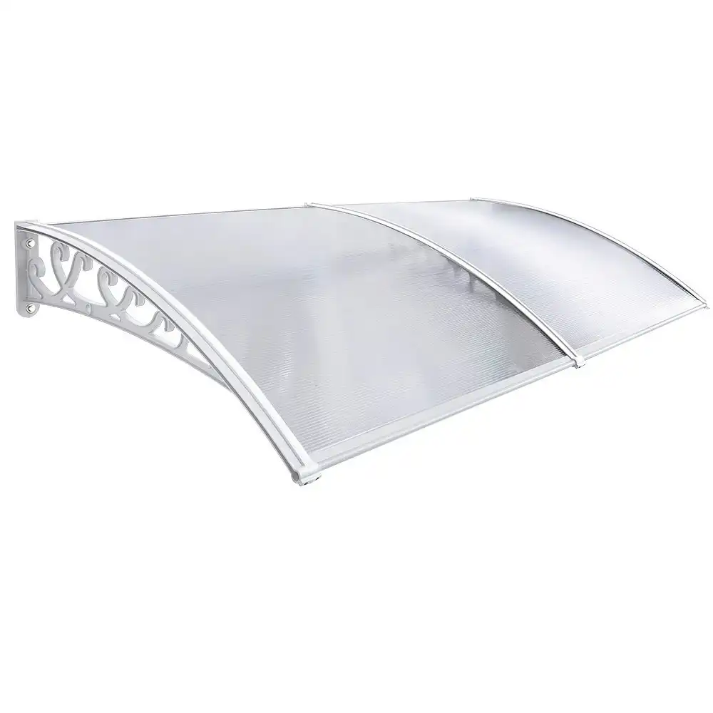 Groverdi Window Door Awning Outdoor Canopy Patio Rain Shield Cover DIY 1Mx2.4M White Clear