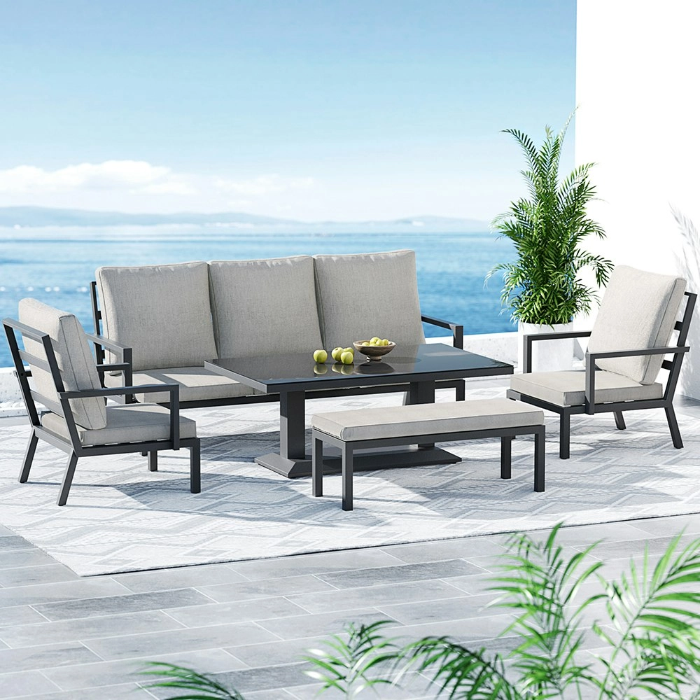 Gardeon 5-Piece Outdoor Furniture Setting Table Chair Set Aluminium Sofa 7-Seater