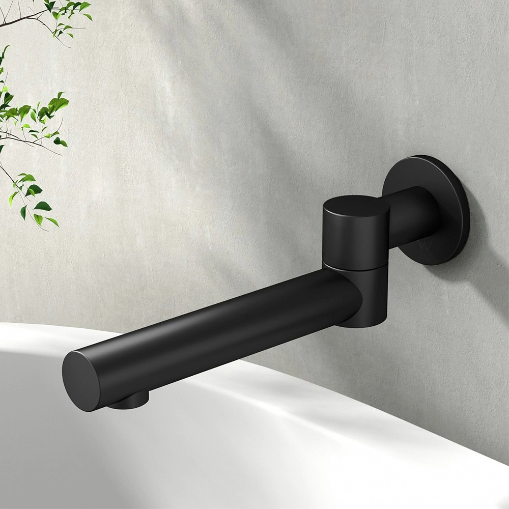 Cefito Bathroom Mixer Spout Wall Bath Tap Round Swivel Bathtub Black