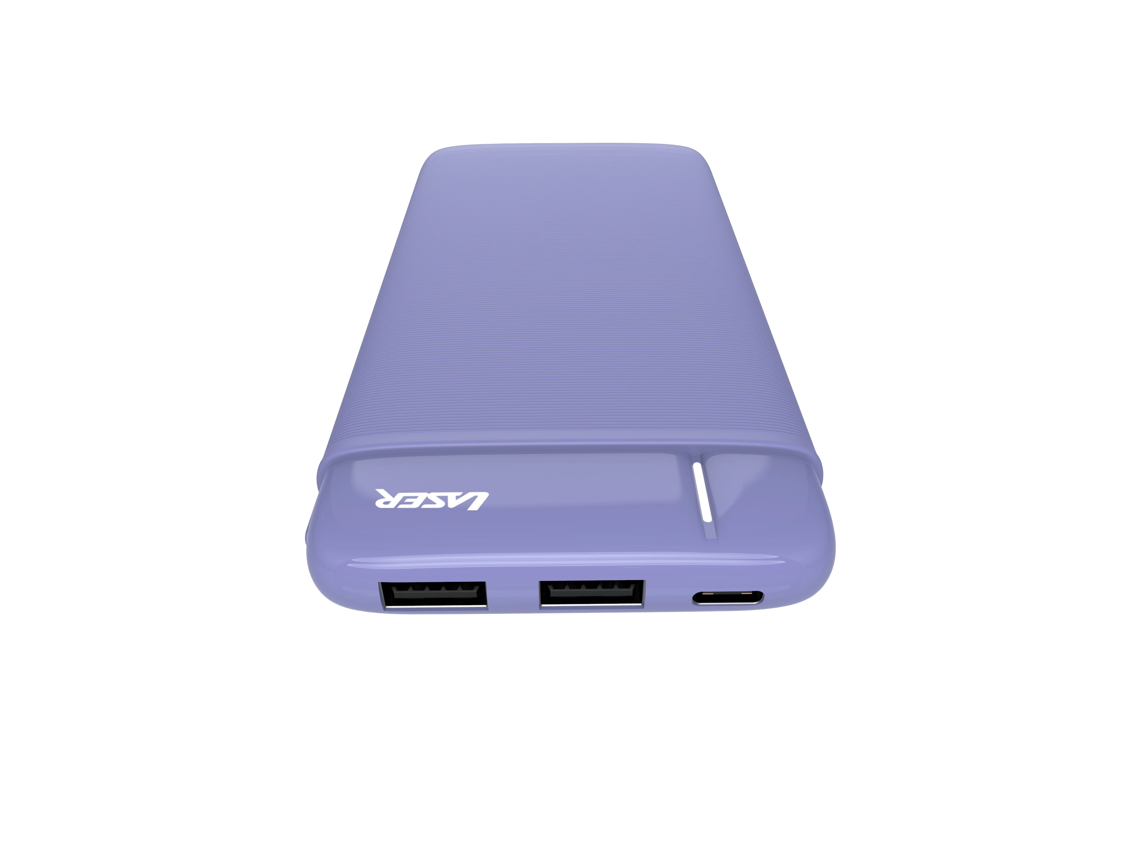 Laser 10,000mAh Lavender Powerbank: USB-C, 3x Phone Recharge, 50Wh