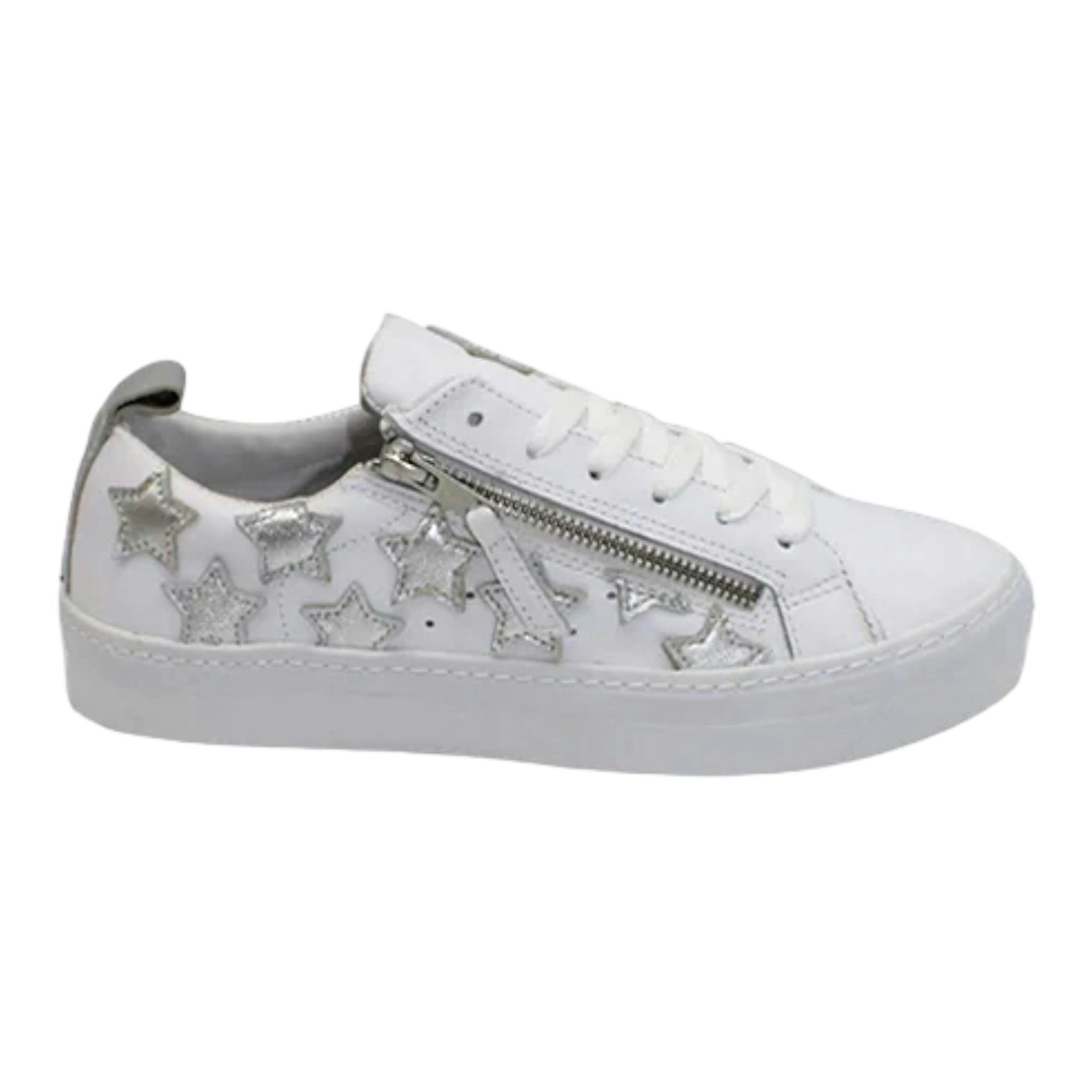 Cuba Leather Trainer White Silver