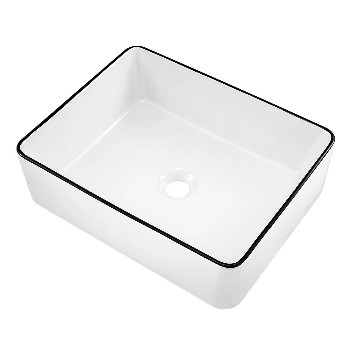 LUXSUITE White Bathroom Sink Vessel Washing Basin Vanity Hand Wash Bowl Above Counter Bath Toilet Countertop Modern Ceramic Rectangle