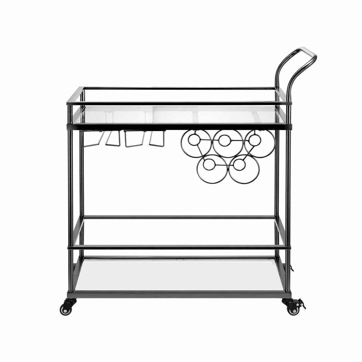 Ausway Bar Cart Black Wine Coffee Trolley Serving Drinks Liquor Tea Cocktail Alcohol Beverage Whiskey Rolling Mobile Bottle Glass Holder Home Storage