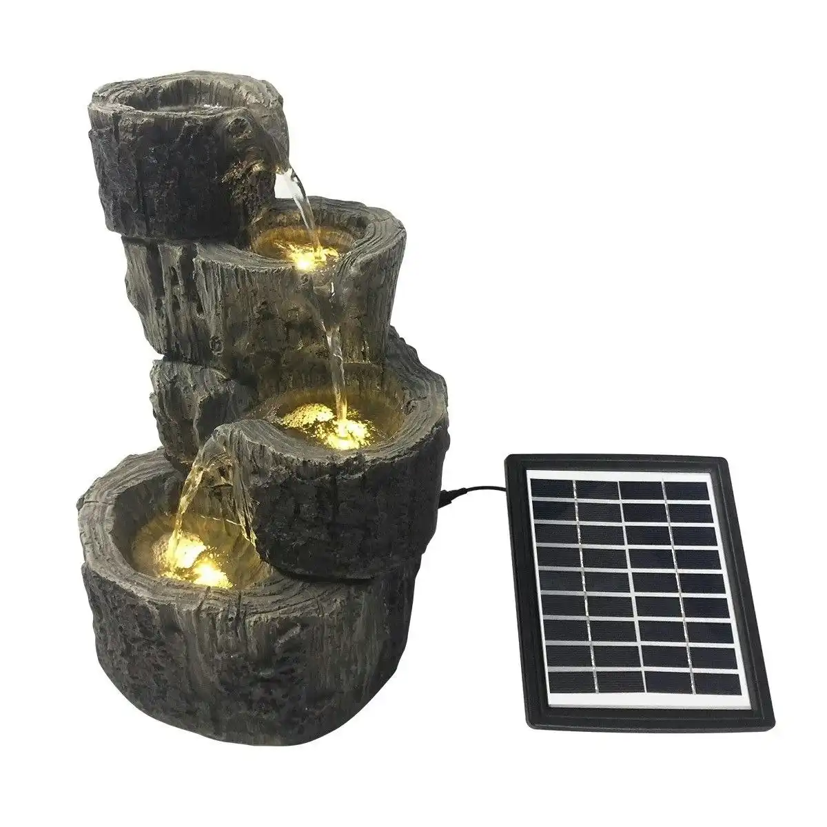 Ausway Solar Panel Powered Water Fountain Garden Features Outdoor Bird Bath 4 Tiers With Led Light
