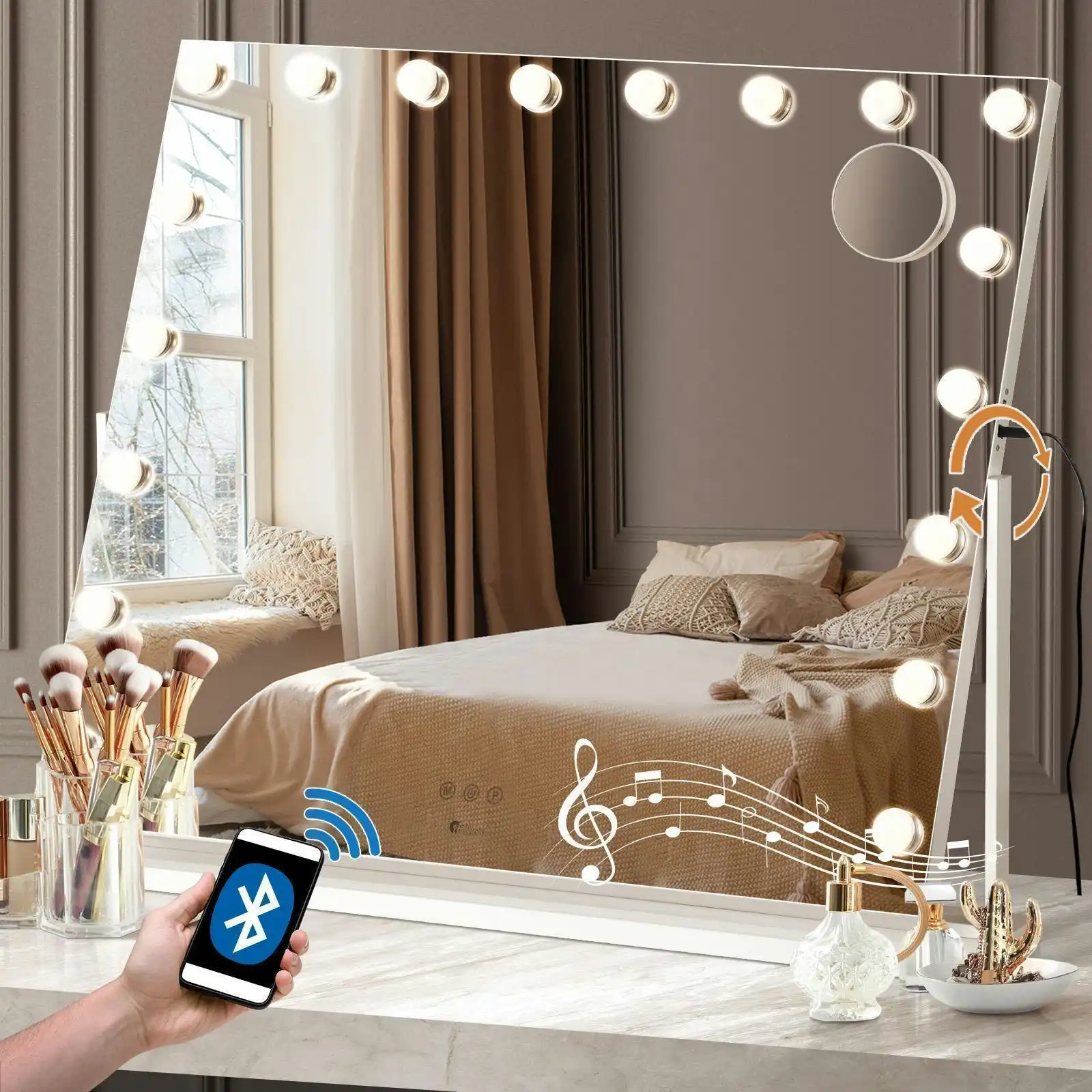 Led makeup deals mirror with bluetooth